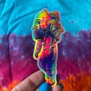 Holographic Trippy Space Astronaut Sticker 1.78" x 4"